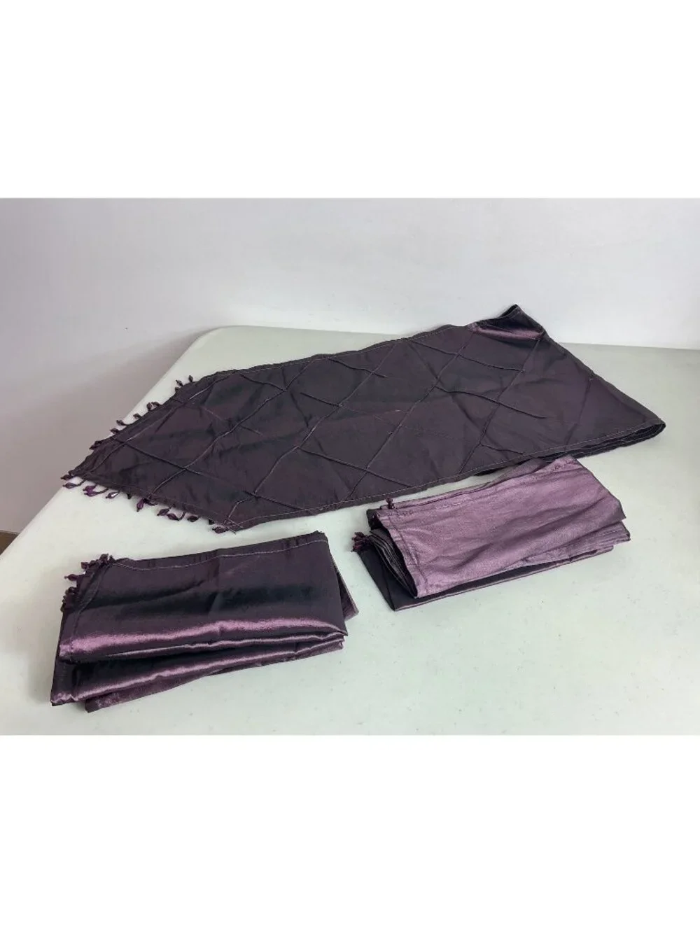 Satin Purple Table Runner + 8 Matching Napkins Beaded Y2K